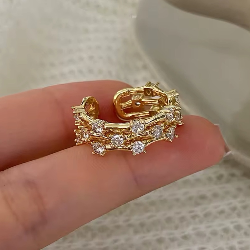 18k Yellow Gold Plated Zircon Diamond Adjustable Three Layer Ring